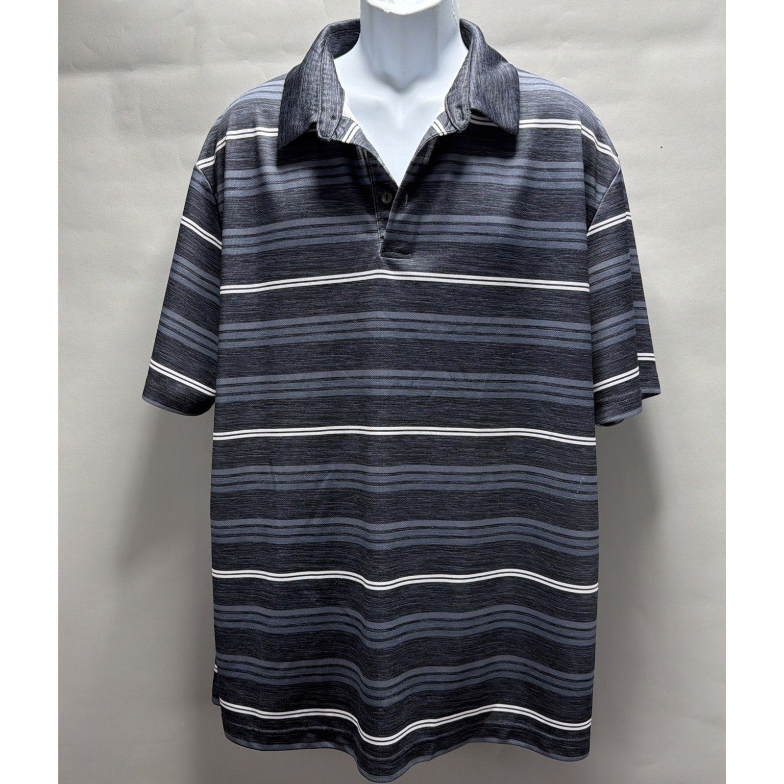 Ben Hogan Performance Golf Shirt Mens Sz XL Black Gray Striped Short Sleeves