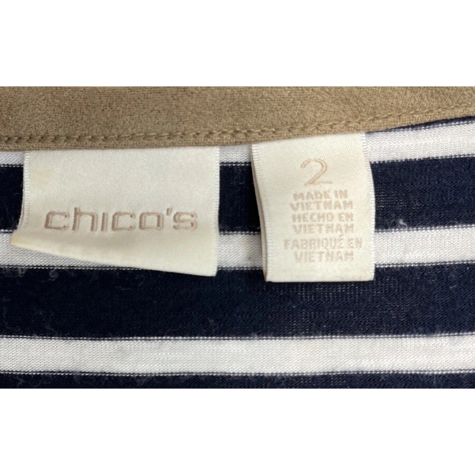 Chico's Indigo White Striped Jumper Top Faux Suede Trim Size 2