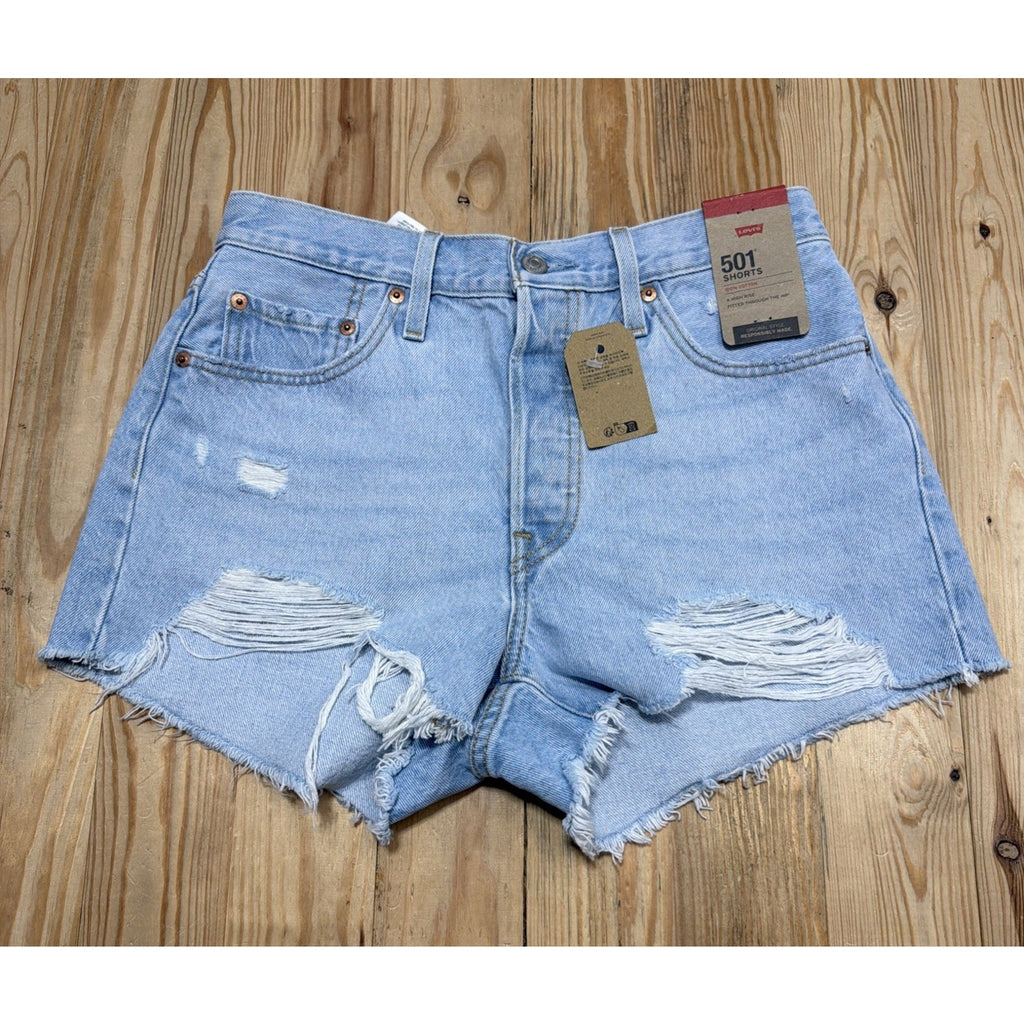 New Levi's Women 501 Original Button Fly High Rise Denim Frayed Cutoff Shorts 26