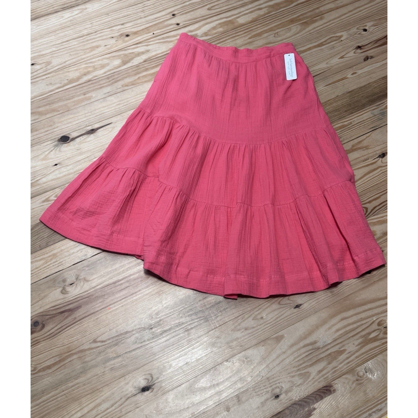 Soft Surroundings Pink Coral 100% Cotton Tiered Aline Skirt Women’s Petite Med