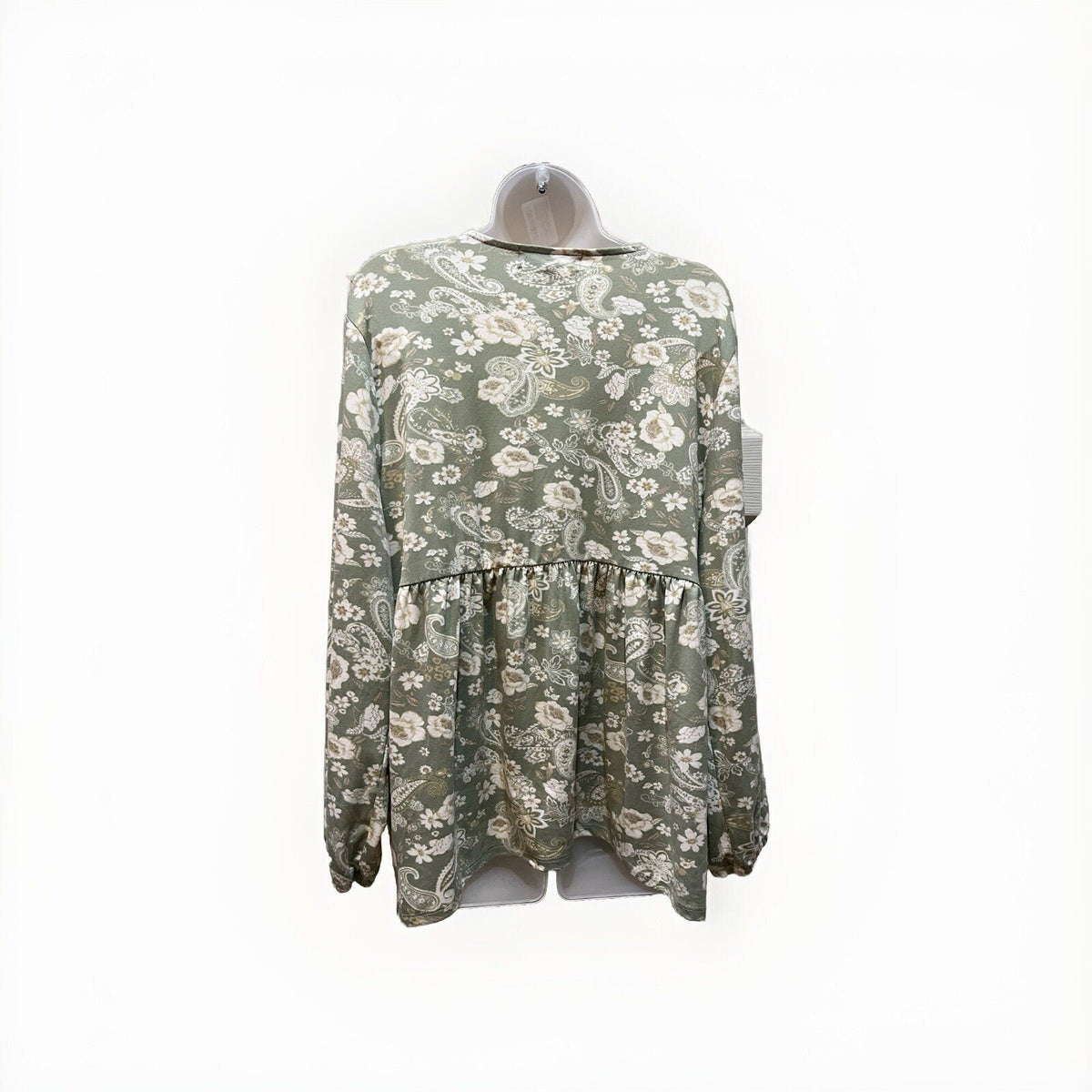 Absolutely Famous Women's XL Green Floral Print V-Neck Sleeve Blouse