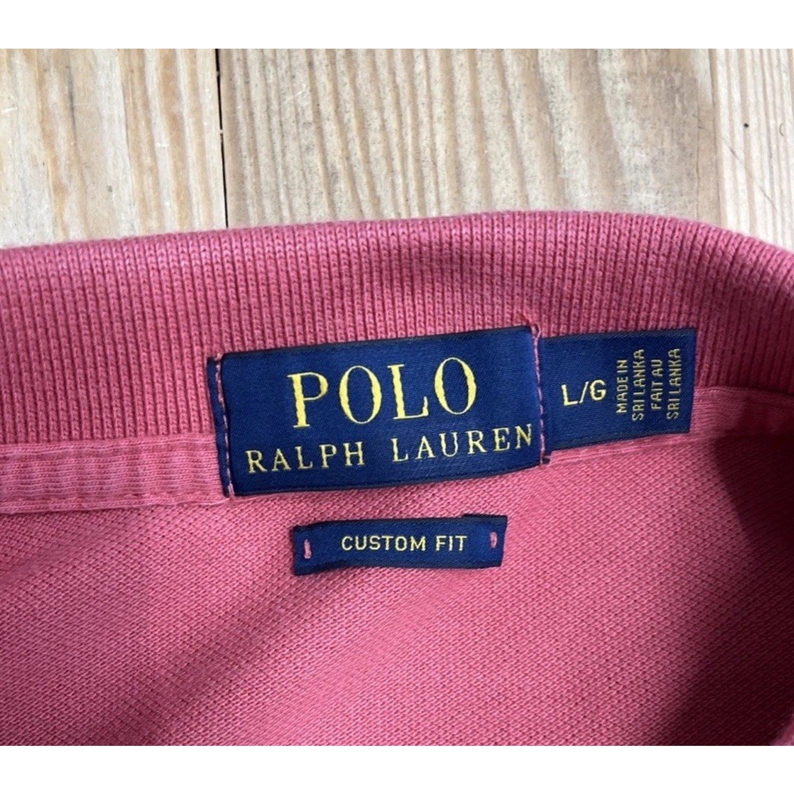 Polo Ralph Lauren Custom Fit Polo Shirt Men's L Salmon Pink Blue Pony Cotton