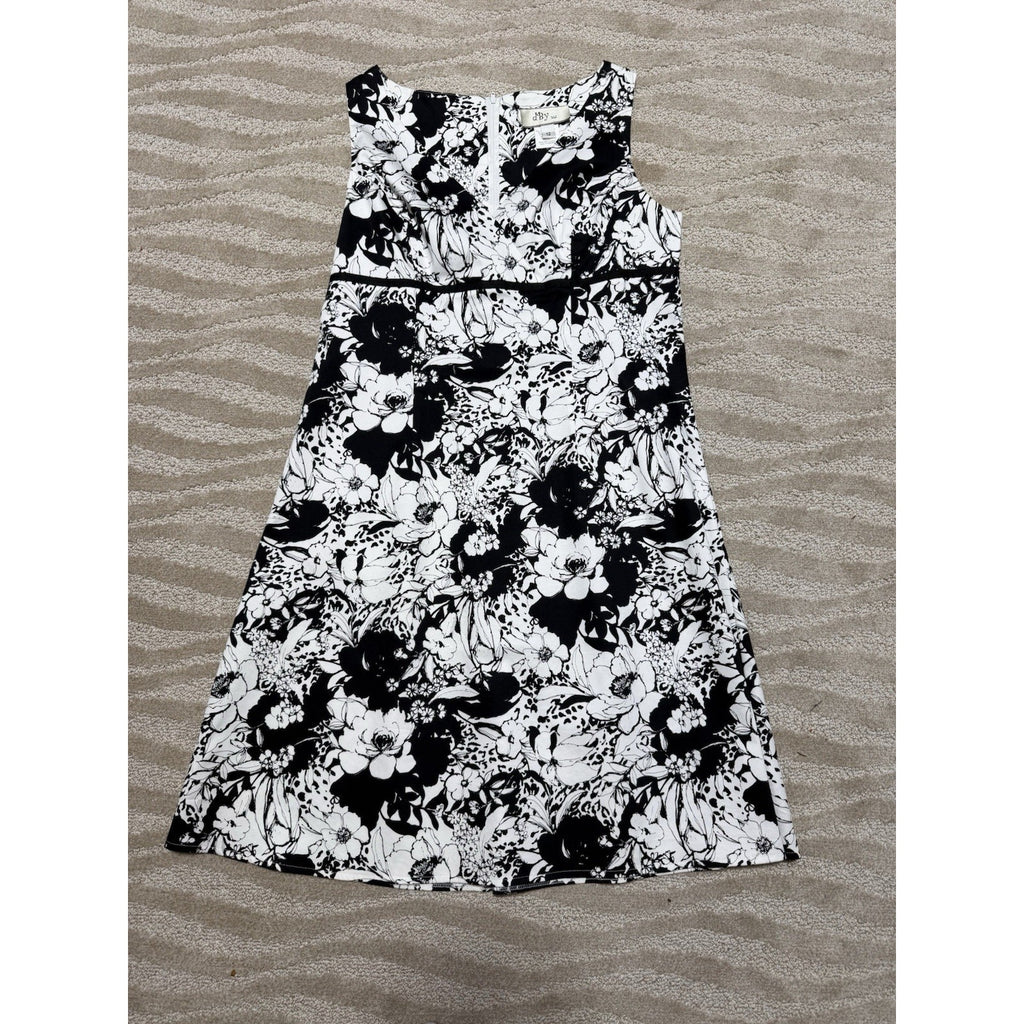 dBy Ltd Black White Floral Dress Womens 12 Sleeveless A-Line Stretch Lined