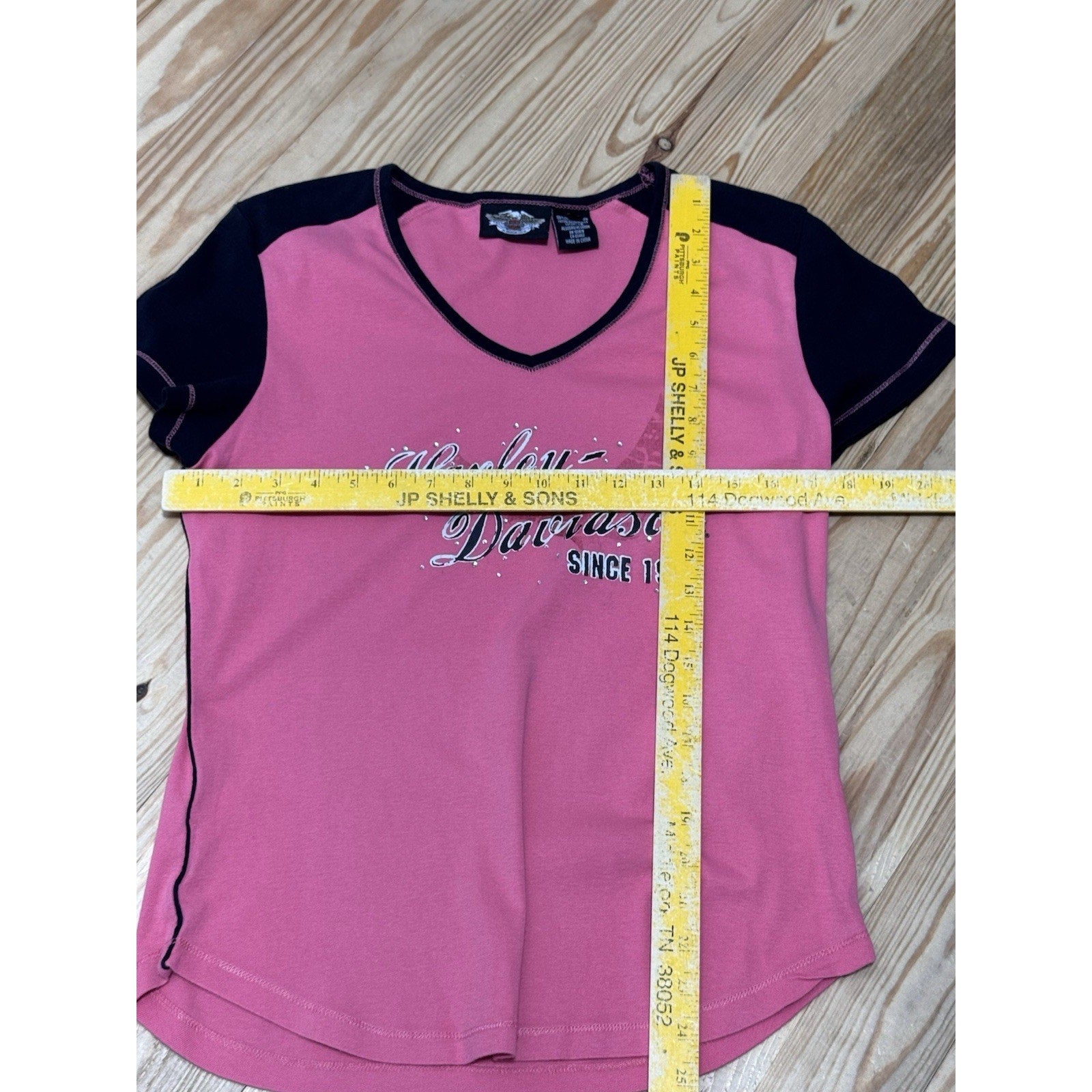 Harley Davidson T-Shirt Pink Black Rhinestones Logo Women’s Size XL