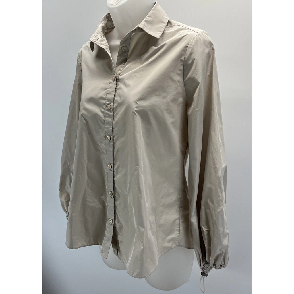 Chicos Bungee Sleeve Button Up Beige Shacket XS