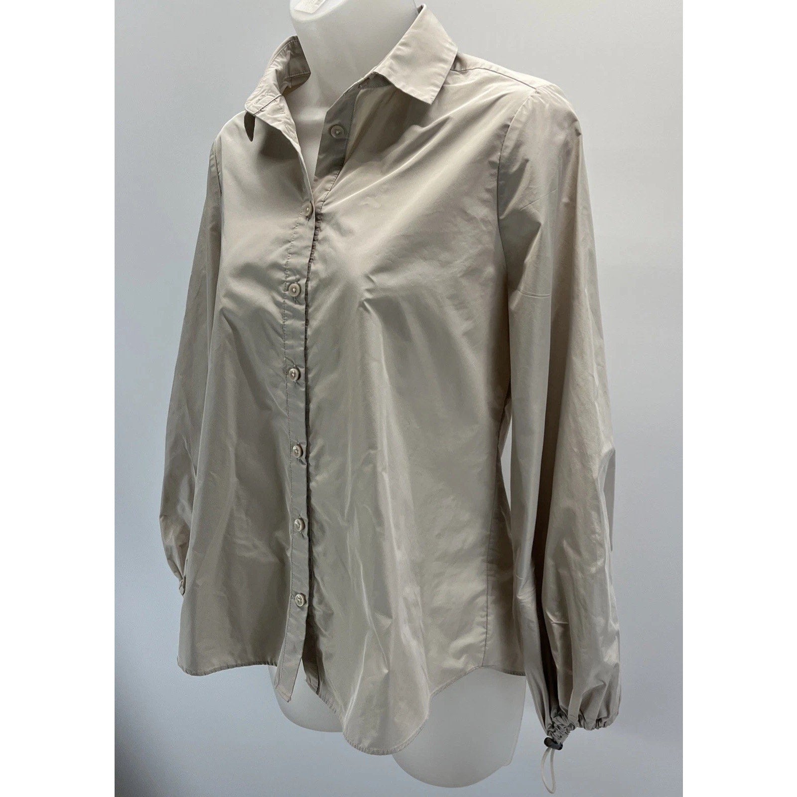 Chicos Bungee Sleeve Button Up Beige Shacket XS