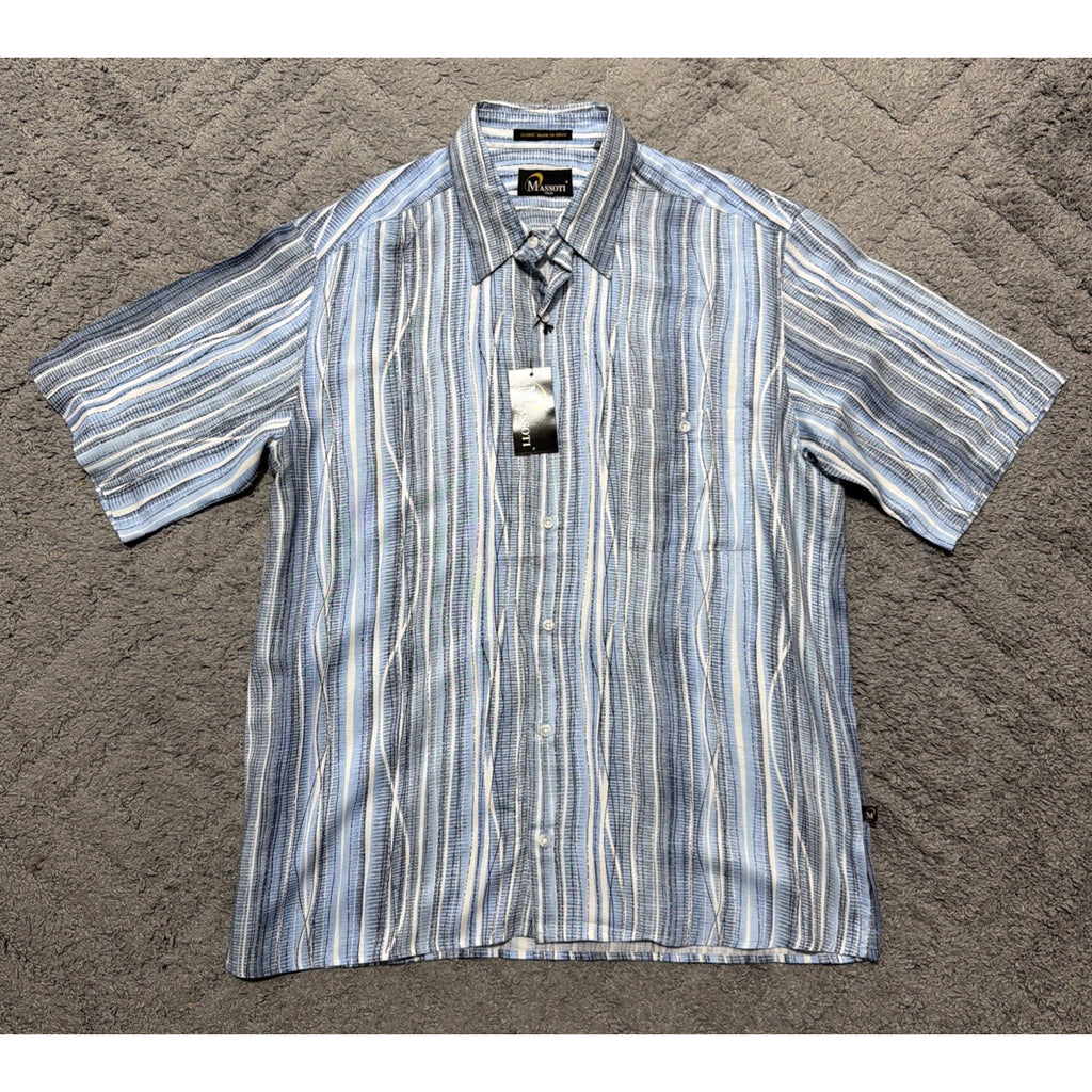 Massoti Italy Men’s XL NWT Blue Striped Viscose Button Front Resort Shirt Casual