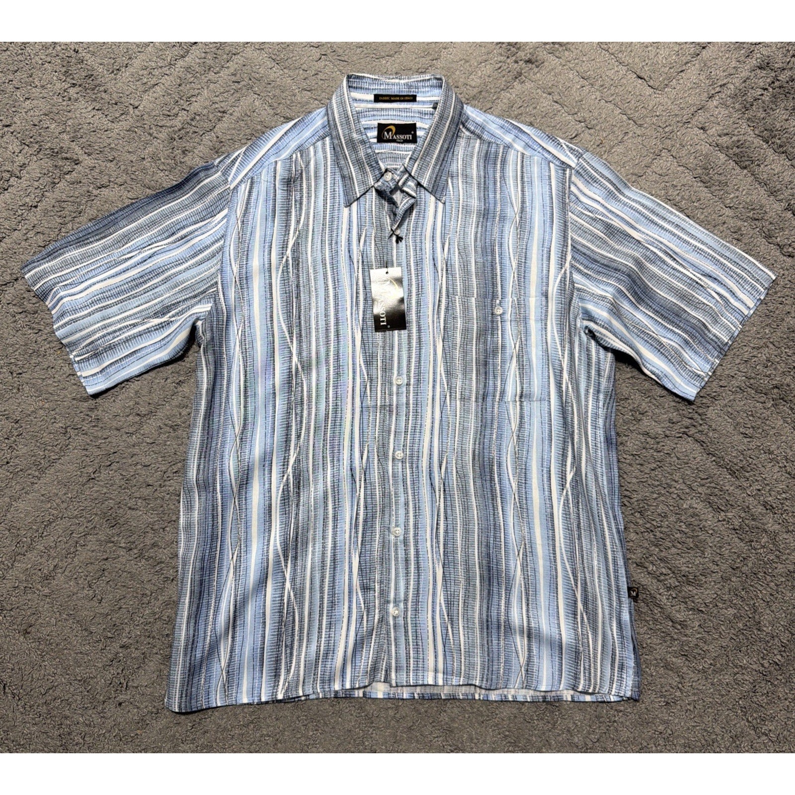 Massoti Italy Men’s XL NWT Blue Striped Viscose Button Front Resort Shirt Casual