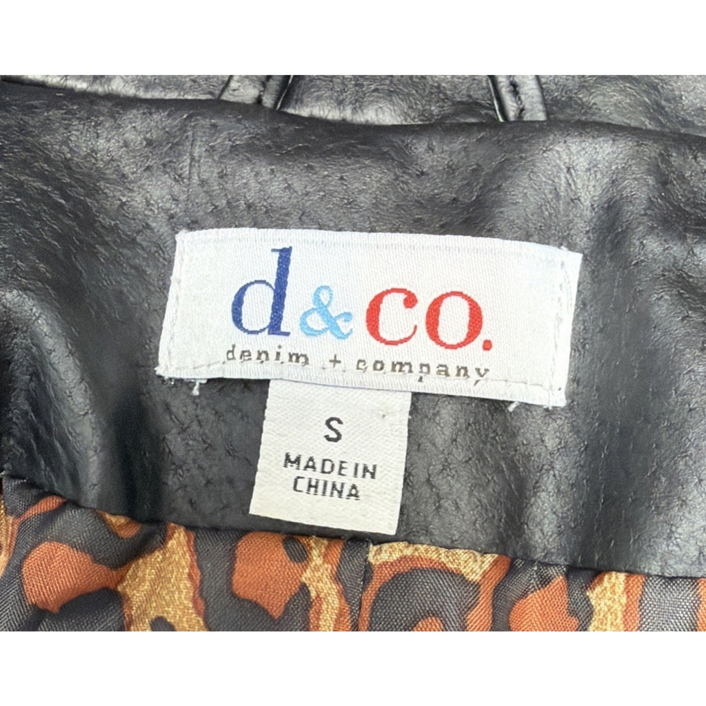 Women's DENIM & CO. Black 100% Genuine Leather Full Zip Jacket Size Small