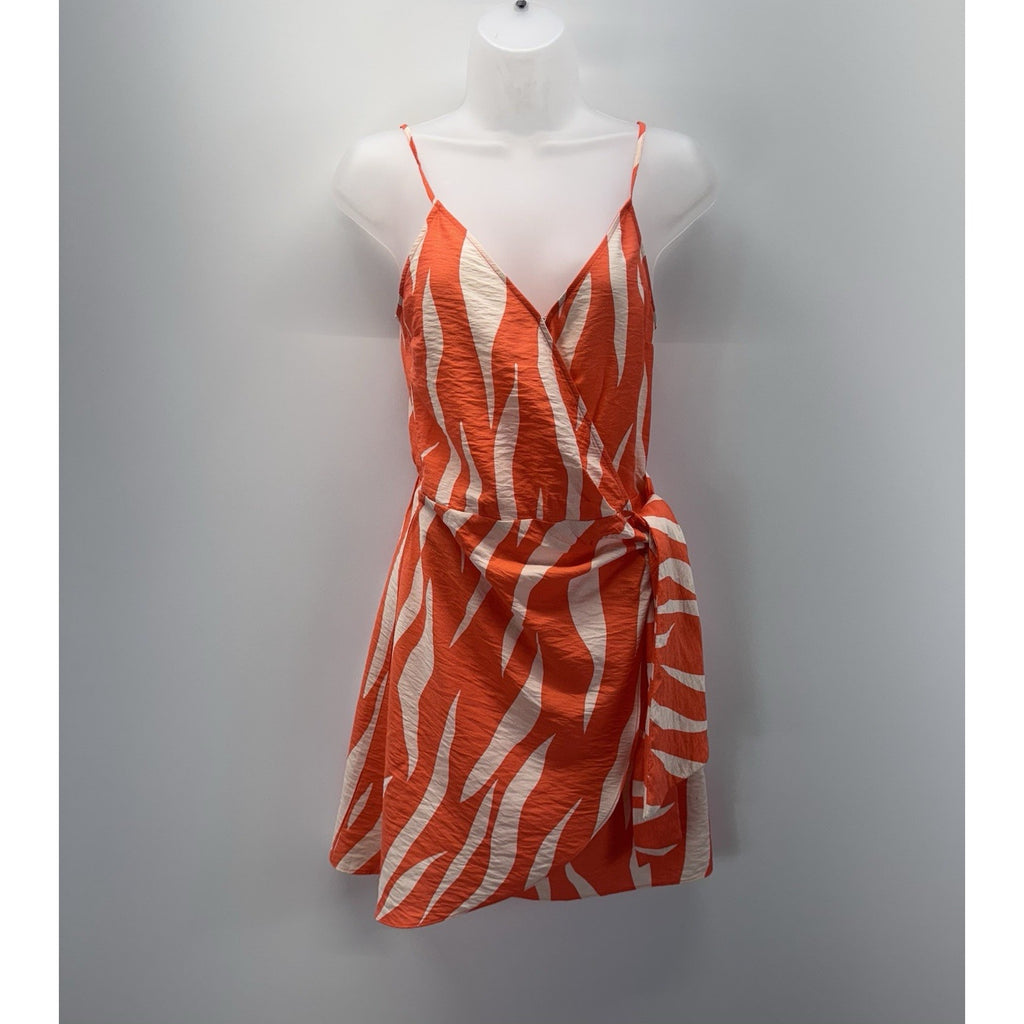 H&M Orange White Wrap Dress Spaghetti Straps Tank Women’s Size X-Small