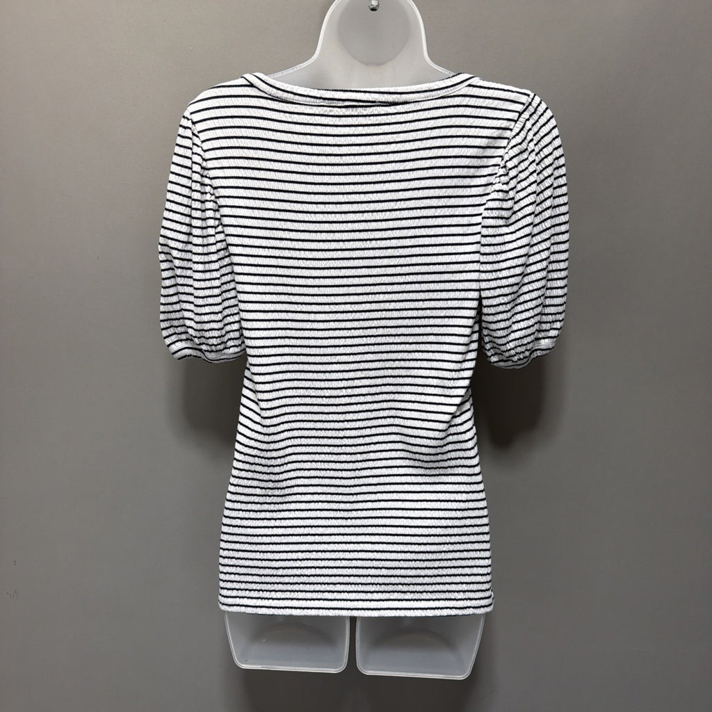 LOFT Womens Small Navy Blue White Striped Short Sleeve Stretch Knit Top