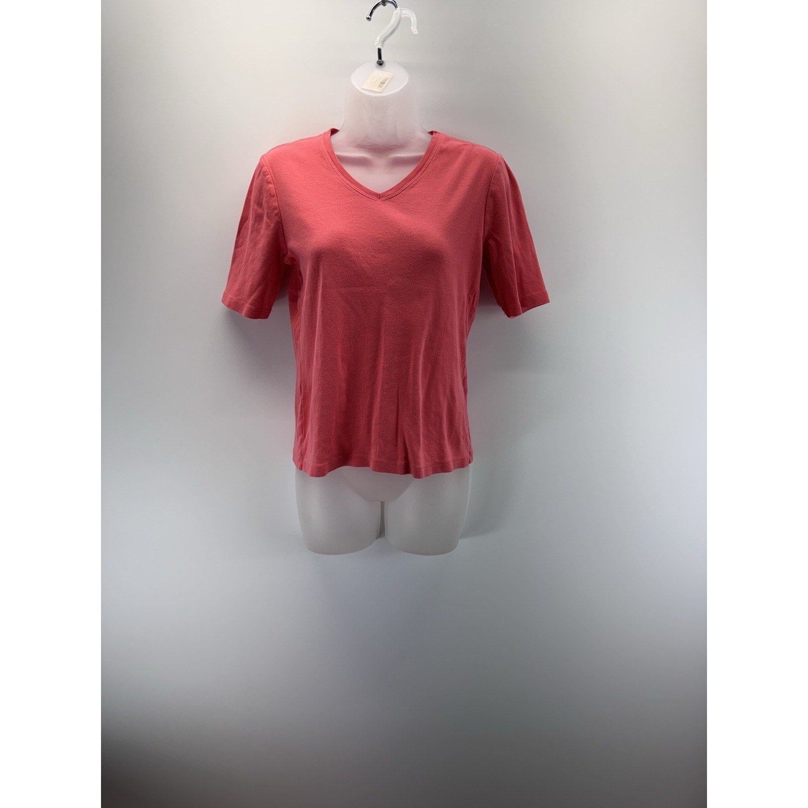 Chico's Solid Pink Red Short Sleeve V Neck Tee Shirt Top Casual Women’s Small