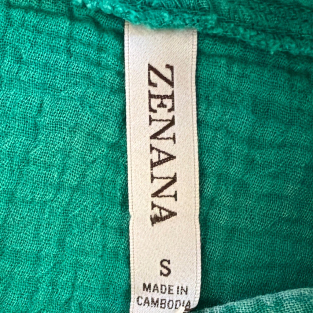 Zenana Washed Gauze Button Pullover Hoodie Green Sz Small