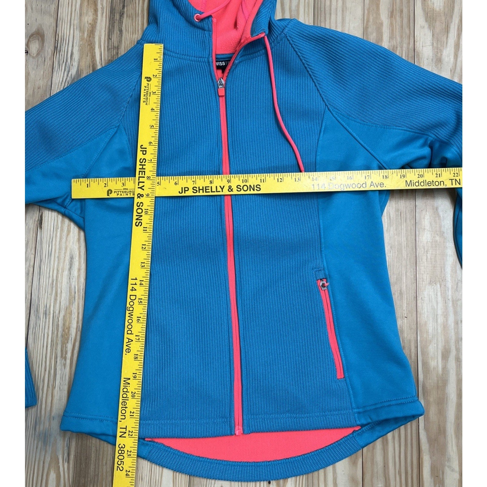 Swiss Tech Women’s Full Zip Hoodie Jacket Blue Pink Waffle Fleece Large M