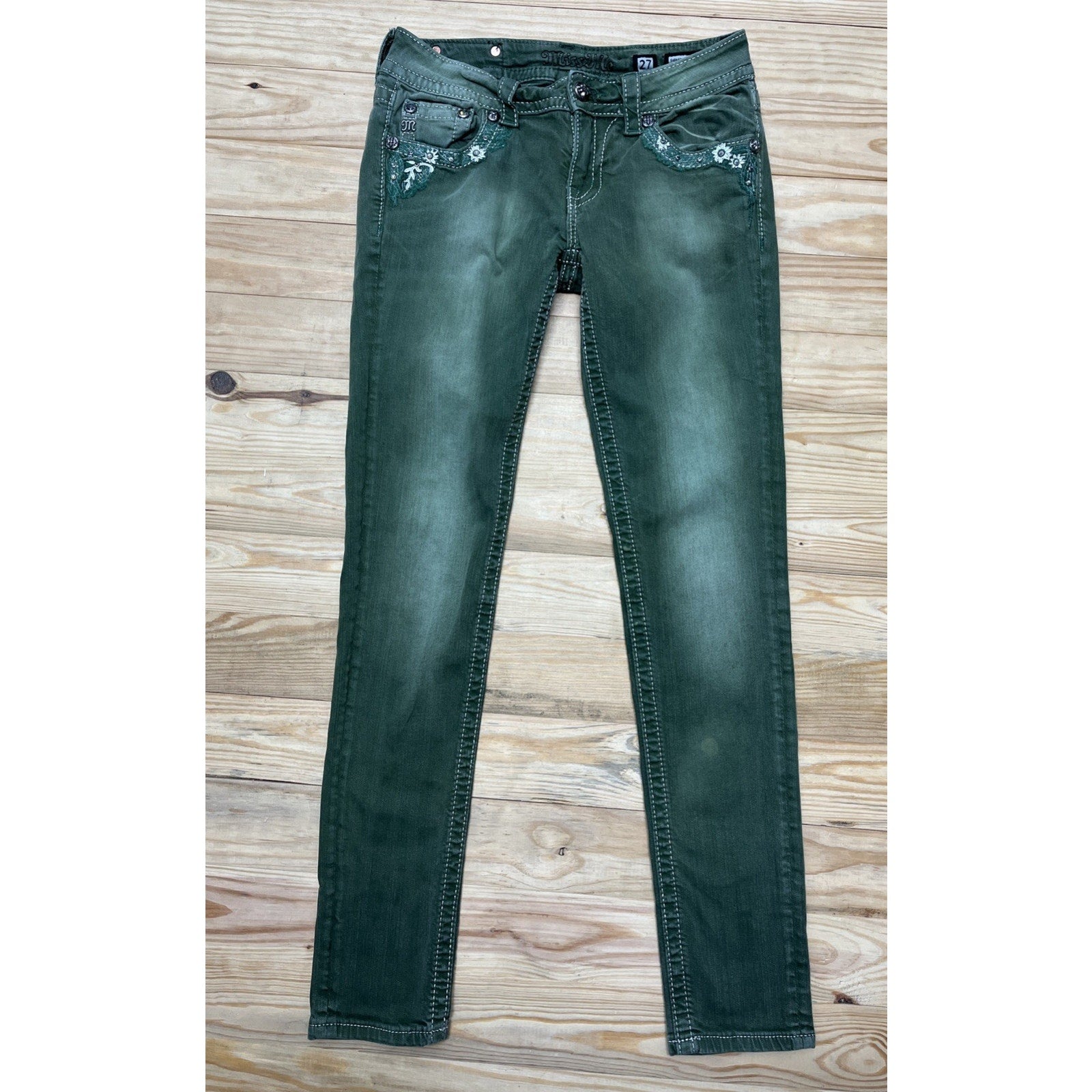 Miss Me Skinny Signature-Rise Women's Jeans - green size 27 W28 L30 XF73