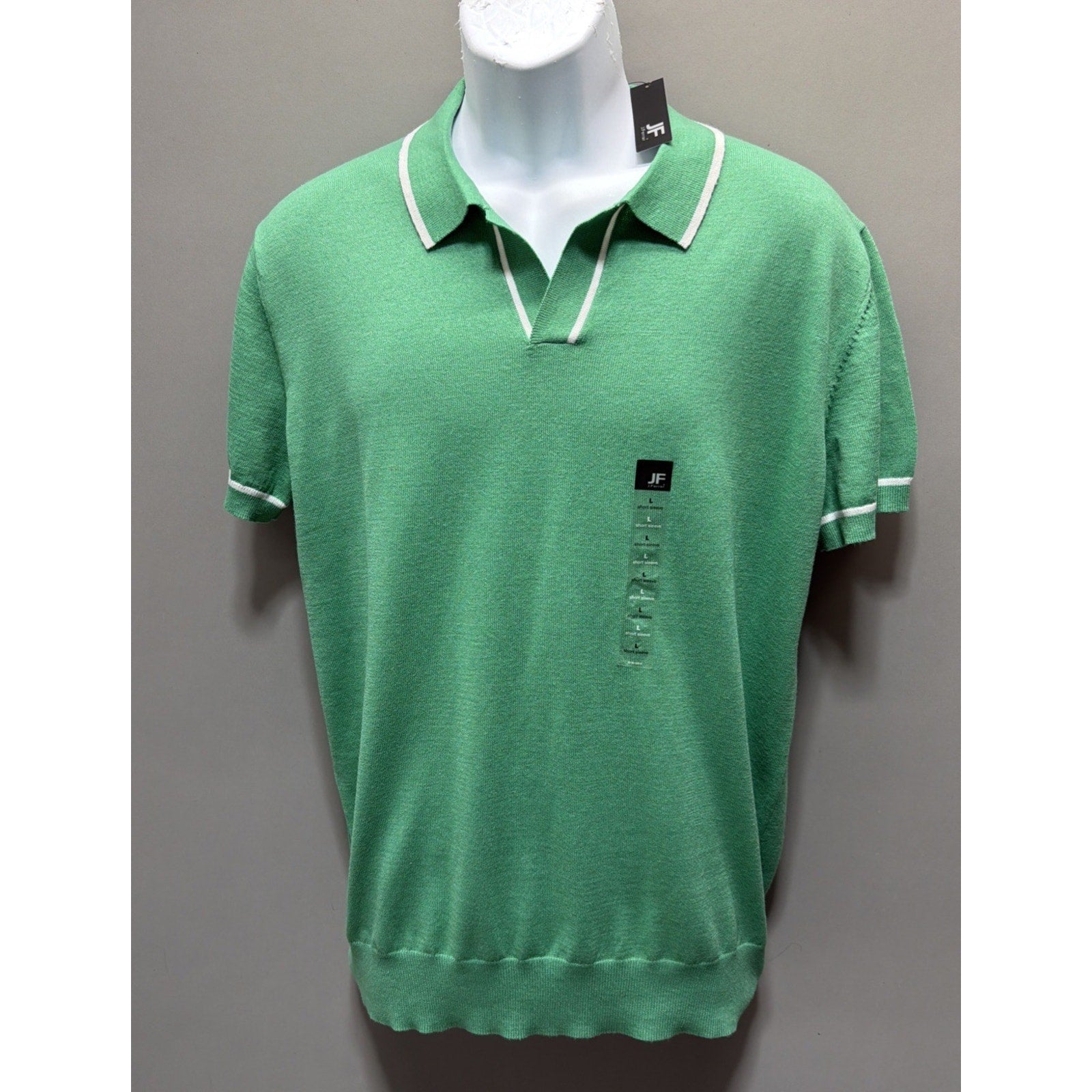 NWT J Ferrar Polo Sweater Mens Large Green Knit Short Sleeve Collared Stretch