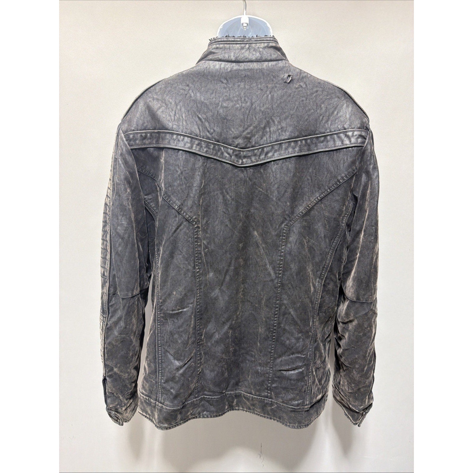 Vintage Y2K Buckle •Black• Athletic Fit Faux Leather Distressed Jacket Mens L