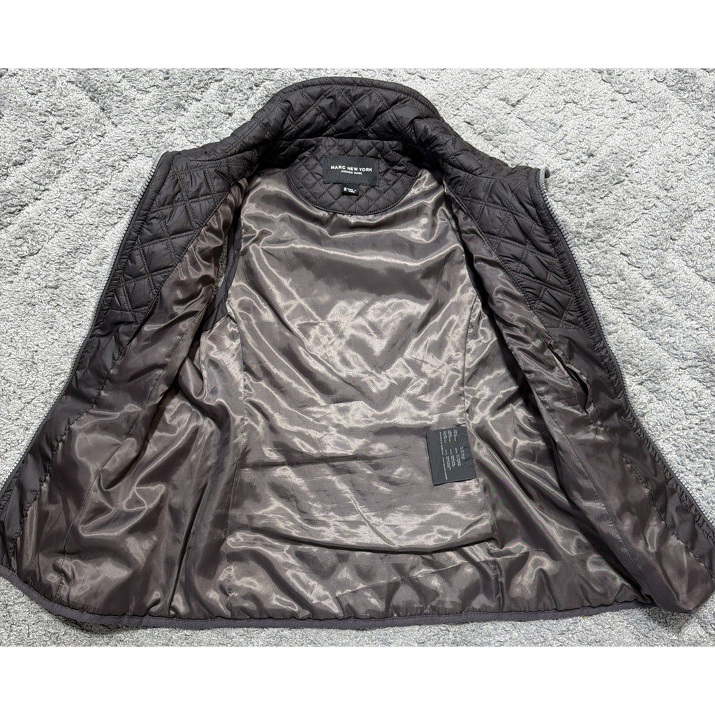 Marc New York Vest Women Small Brown Quilted Puffer Full Zip Gunmetal Outerwear