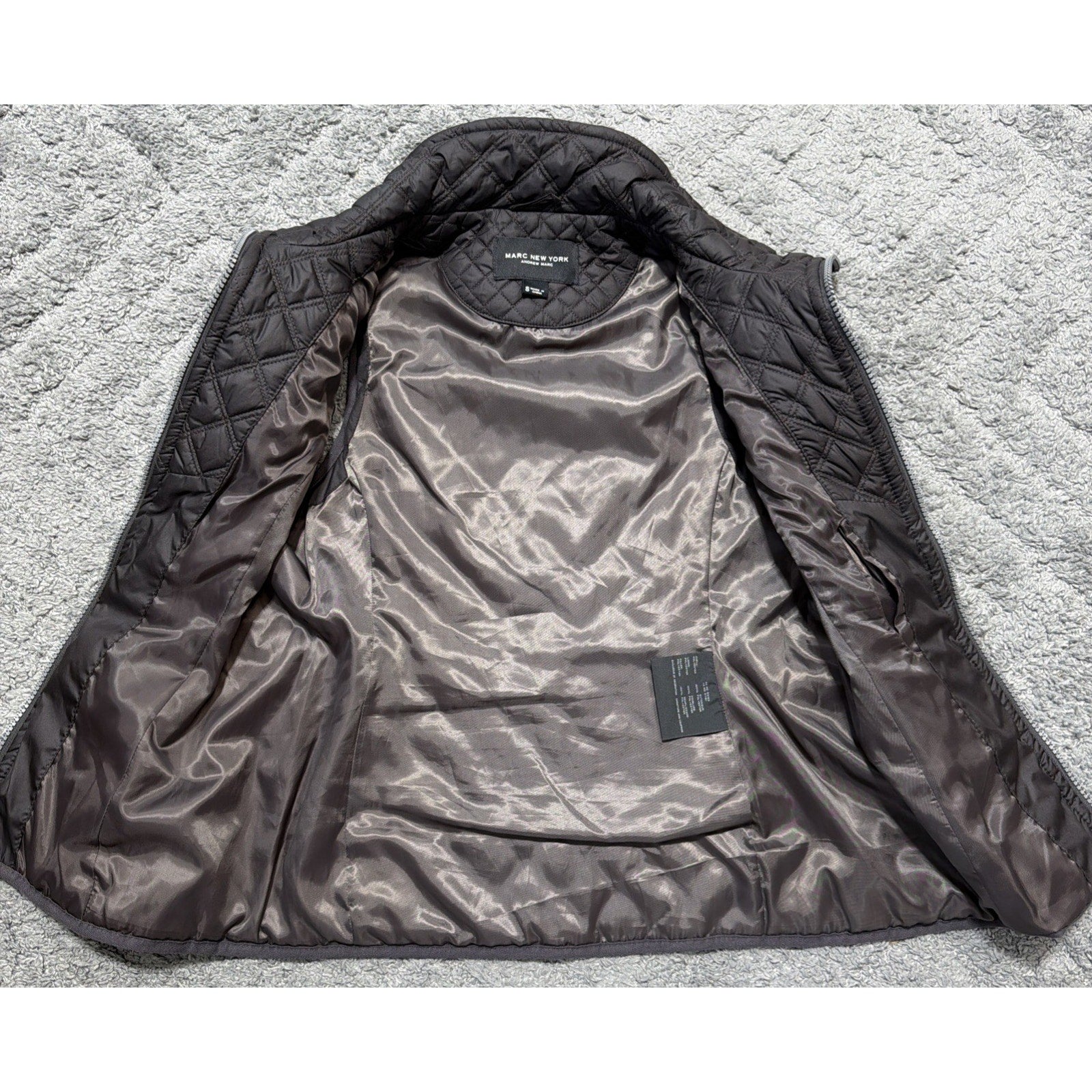 Marc New York Vest Women Small Brown Quilted Puffer Full Zip Gunmetal Outerwear