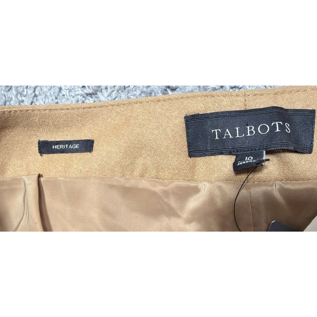 New Talbots Heritage Sz 10 Tan Italian Wool Lined Wide Leg Pants Office Mid Rise