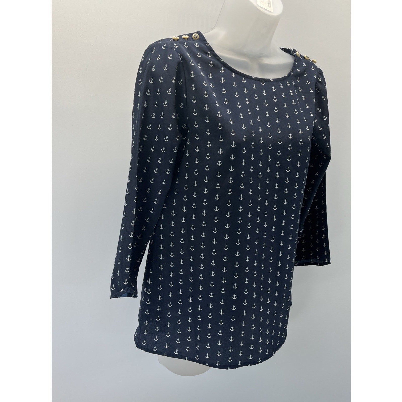 J. Crew Navy Blue White Nautical Anchor Print Blouse Top XS