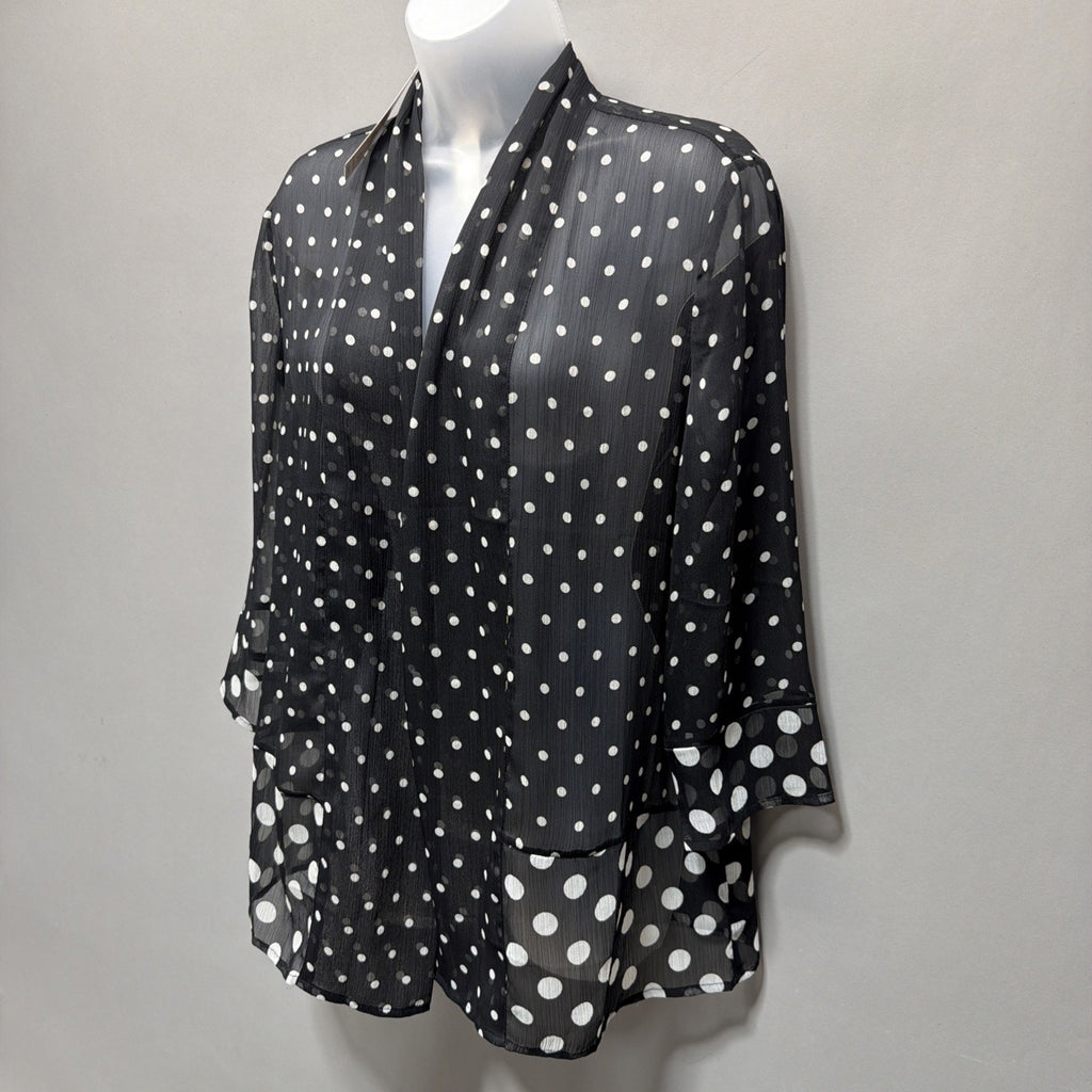 New Chicos Cardigan Top Sz O S Black White Polka Dot 3/4 Sleeve Open Front