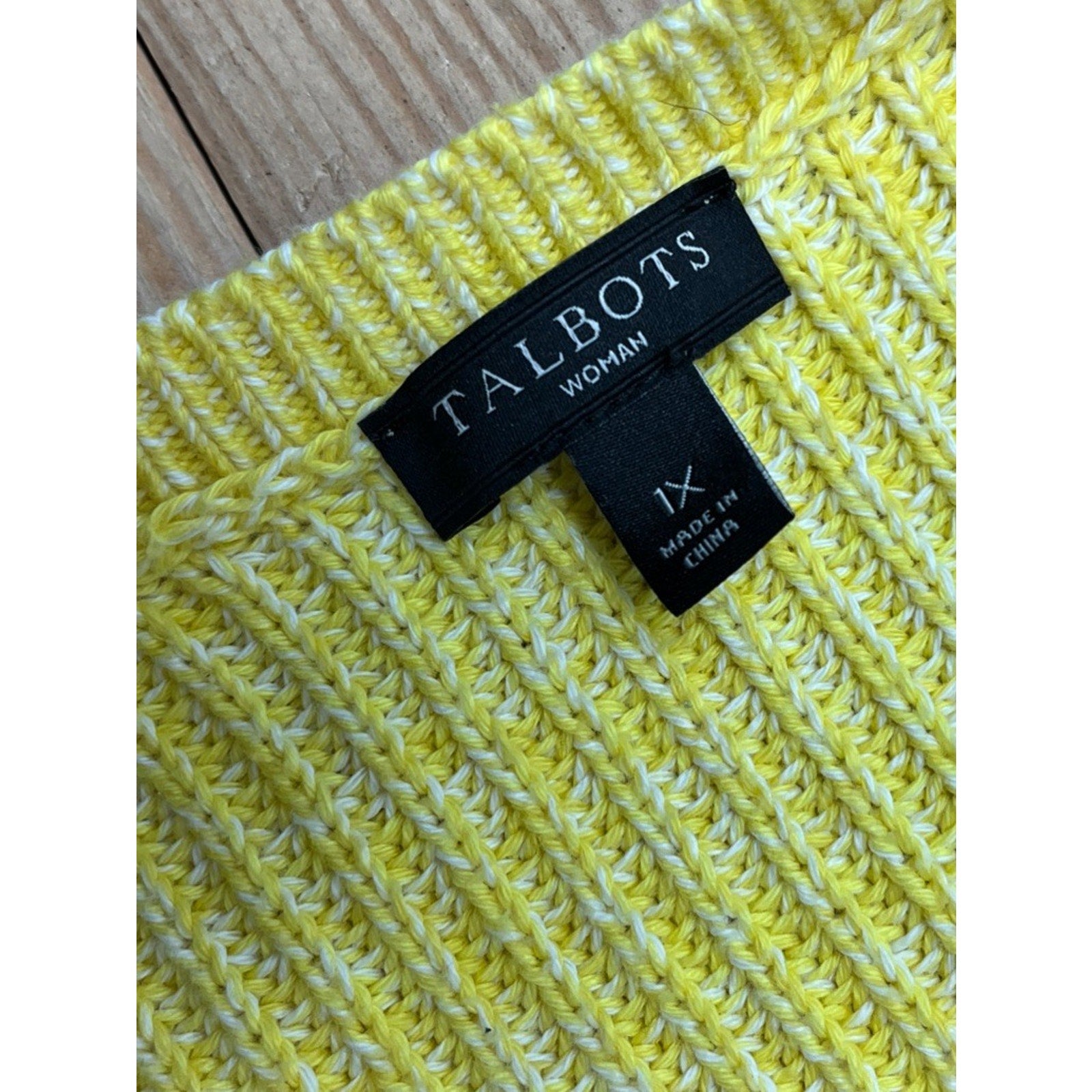Talbots Cable Knit Bright Yellow Sweater 100% Cotton 1X