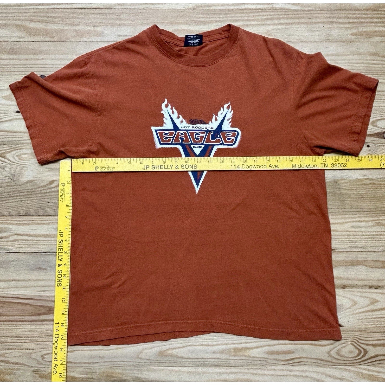 Vintage American Eagle Graphic T-Shirt Men Orange Hot Rodders Eagles Club Size M