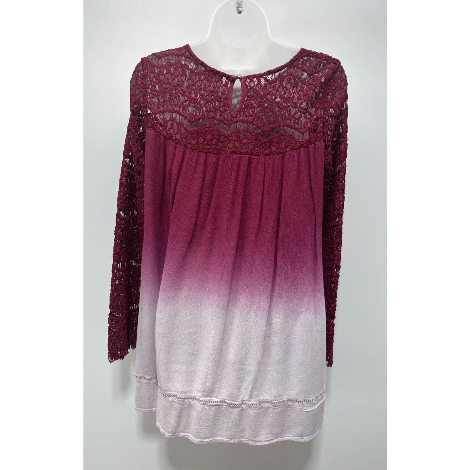 Umgee Sz S Top Tunic Bell Sleeve Pink Ombre Boho Shirt Lace