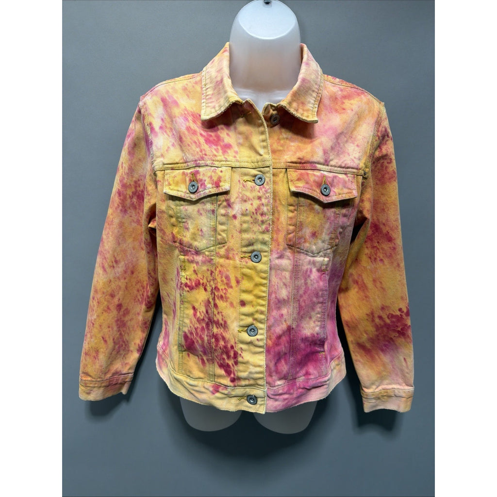 Eddie Bauer Ladies XS Tie-Dye Denim Jean Trucker Jacket Casual