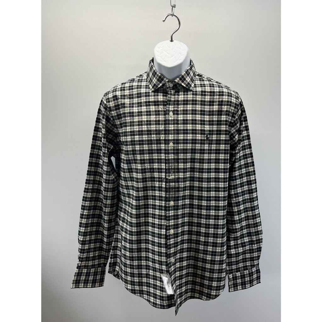 NWT Polo Ralph Lauren Black White Plaid Long Sleeve Slim Fit Button Up Shirt M