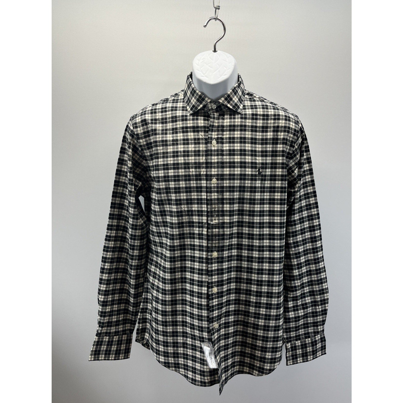 NWT Polo Ralph Lauren Black White Plaid Long Sleeve Slim Fit Button Up Shirt M