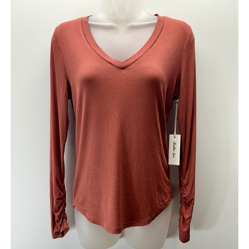 Another Love Mauve Long Sleeve V-Neck T-Shirt Small New With Tags.