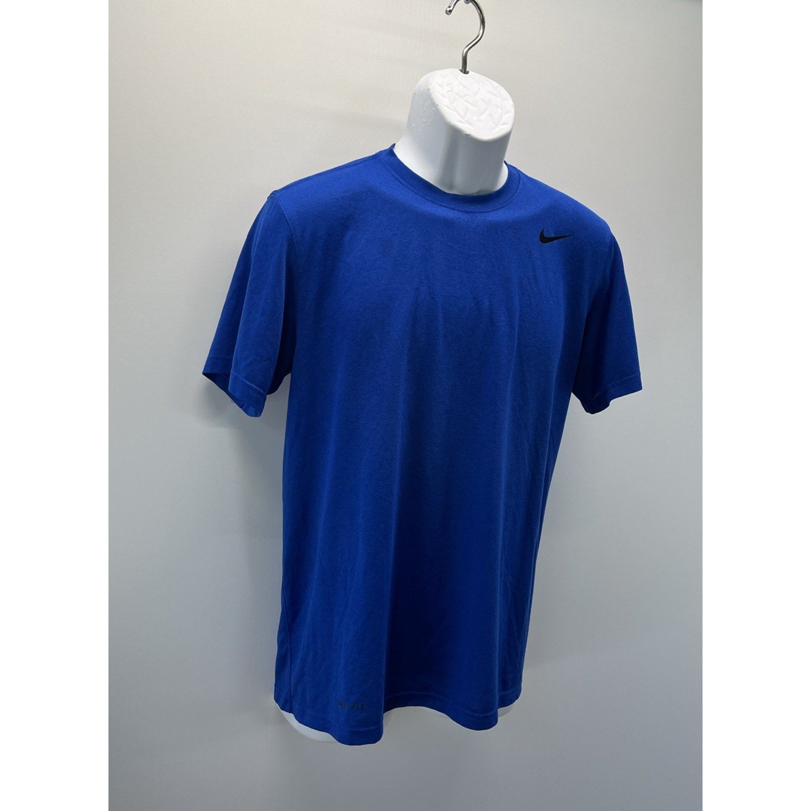Nike Dri Fit Mens M Blue Solid Logo Short Sleeve Athletic Shirt