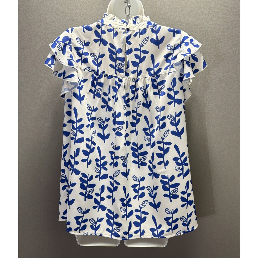 JodiFL Floral Embroidered Ruffle Sleeve Blouse Top Sz Medium