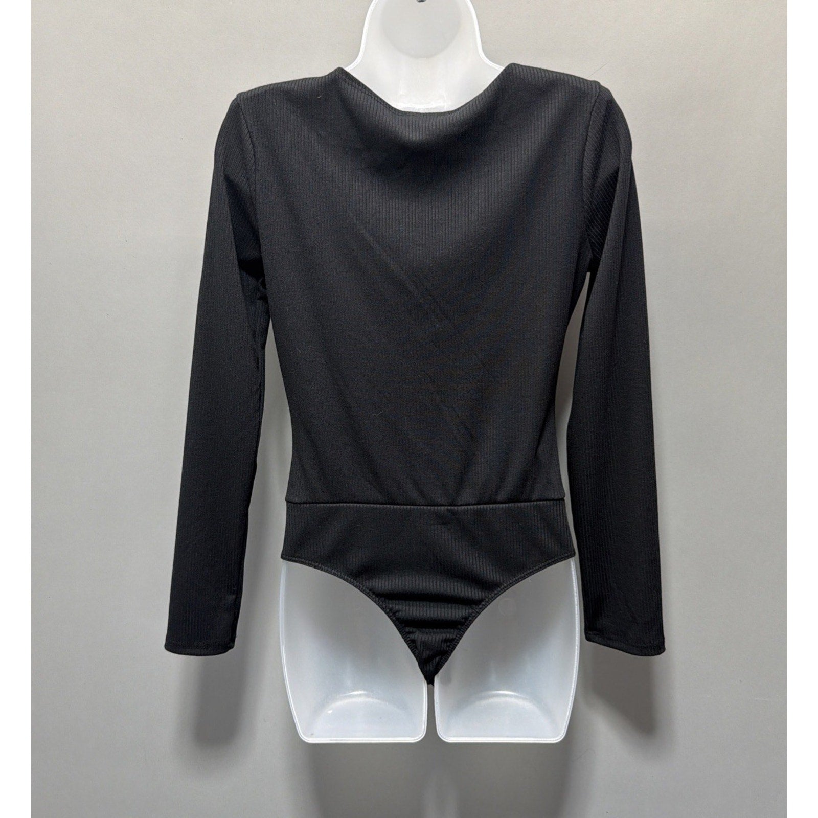 Lush Karmita Black Ribbed Plunge Long Sleeve Bodysuit Women’s Medium New