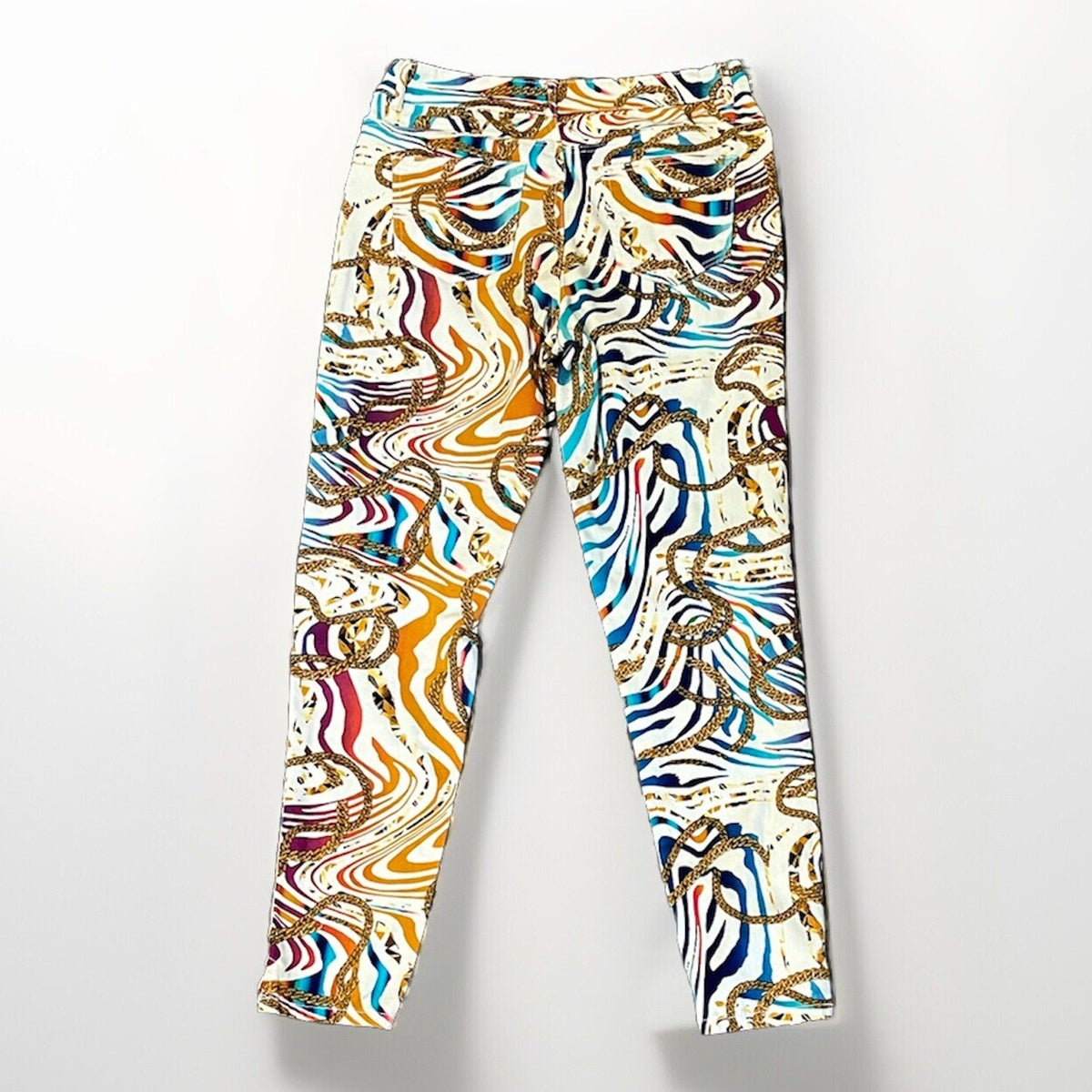Nicki Minaj Womens 5/6 Zebra Gold Chain Pants Multicolor Stretch Wearable Art