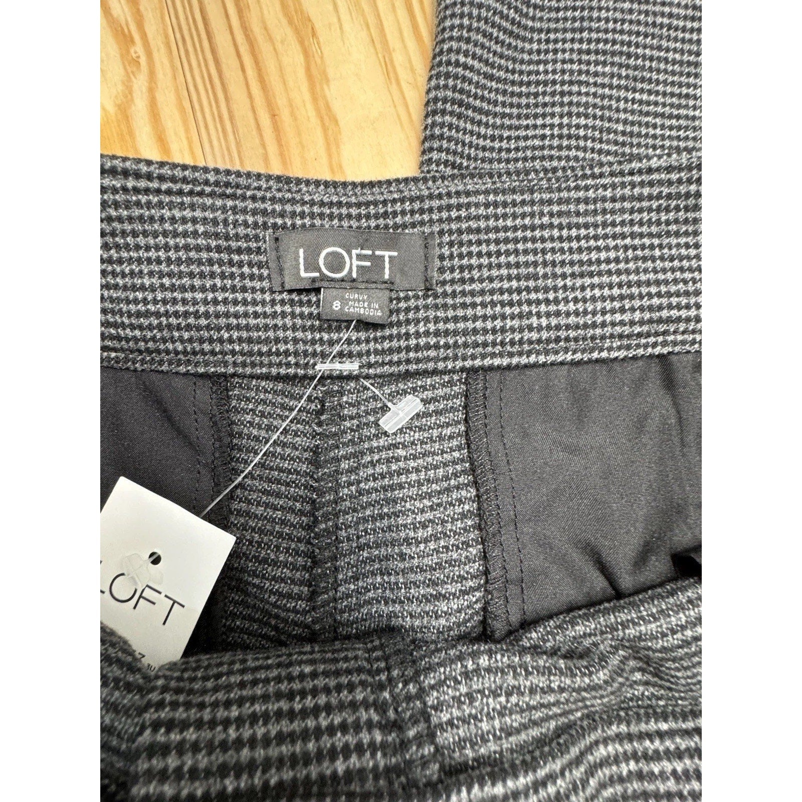 Loft NWT Button Pocket Trouser Pants In Brushed Flannel Size 8 Black/Gray