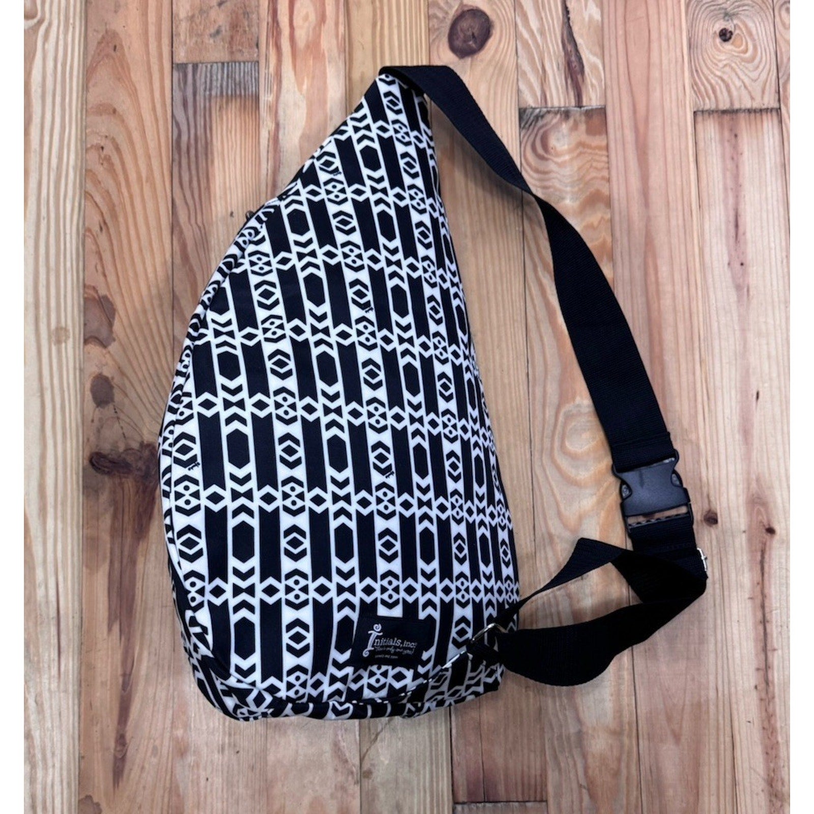 Initials Sling Backpack in Abstract Black And White Waterproof Pockets NWOT