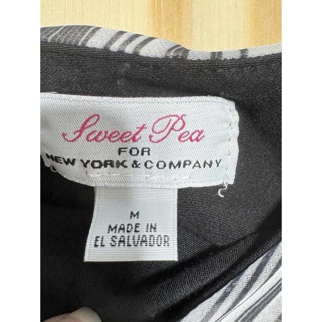 Sweet Pea One Shoulder Top M Black White Stripe Asymmetrical Draped Blouse