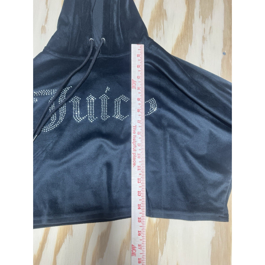Velour Tracksuit Set Womens M Cropped Hoodie Joggers Rhinestone Logo Y2K Black