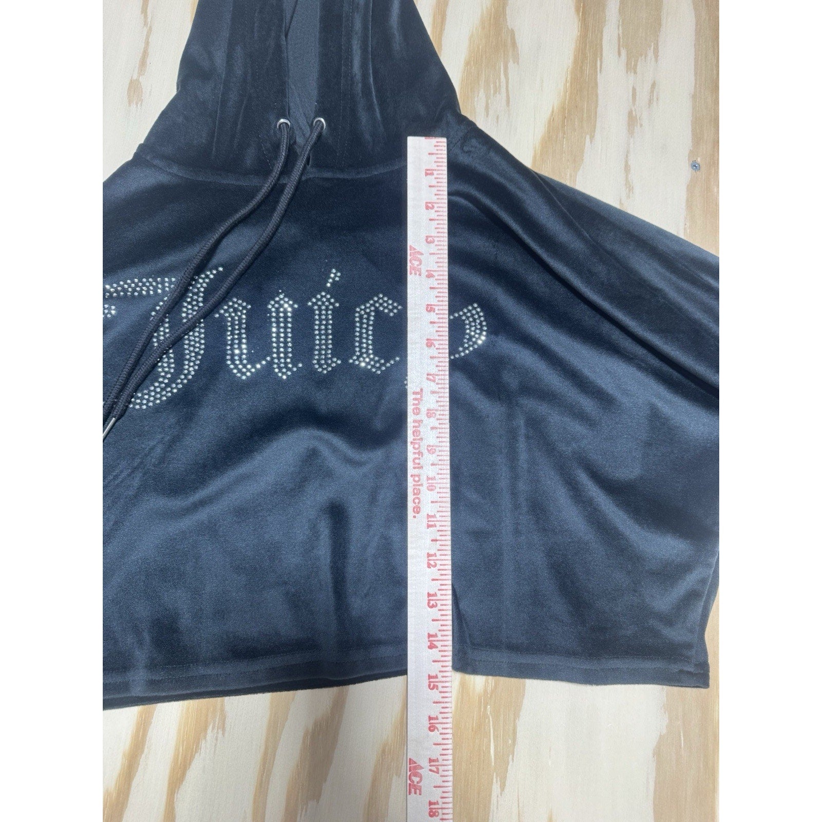 Velour Tracksuit Set Womens M Cropped Hoodie Joggers Rhinestone Logo Y2K Black