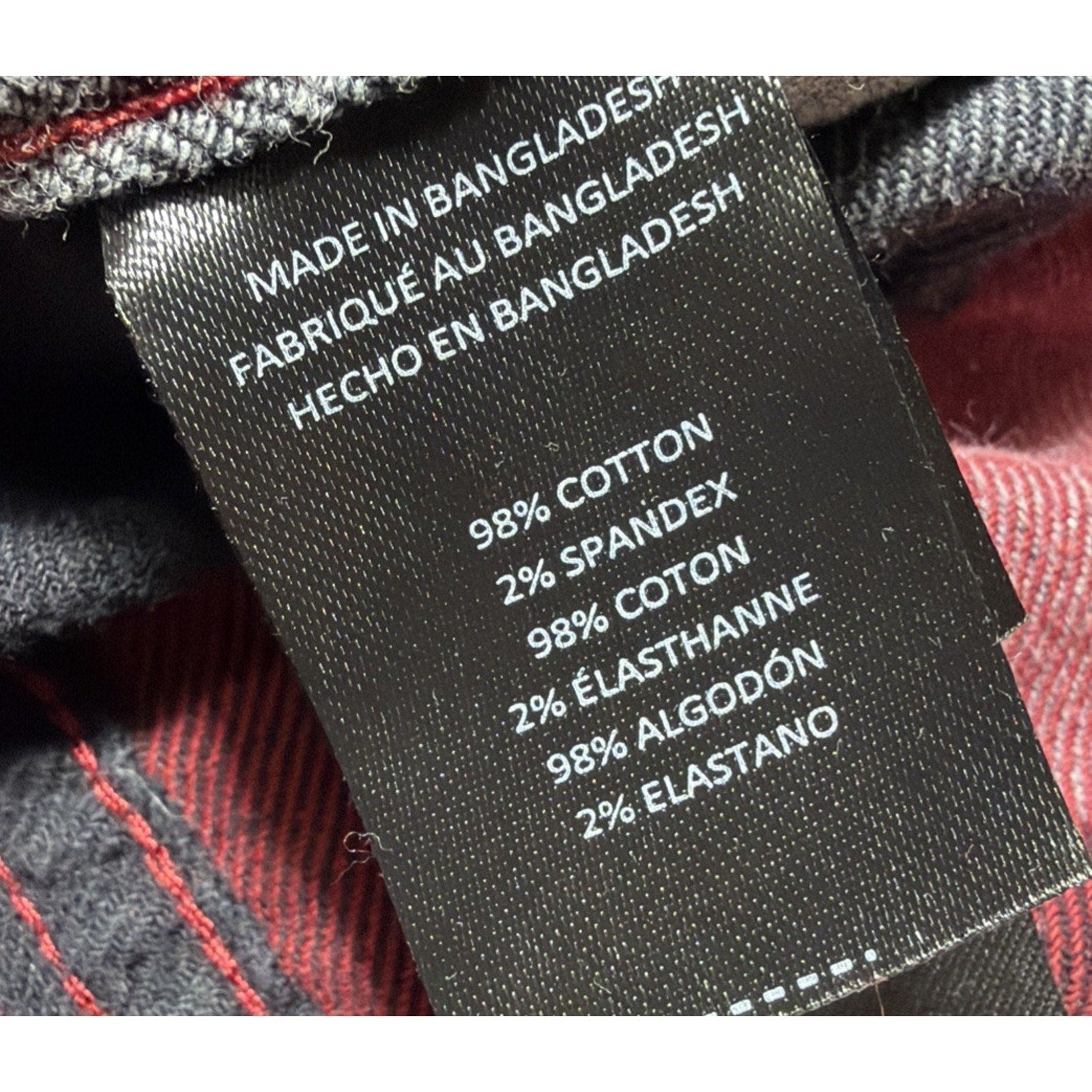 Kenneth Cole Button Down Shirt Mens Size L Red Black Plaid Flannel Slim Fit