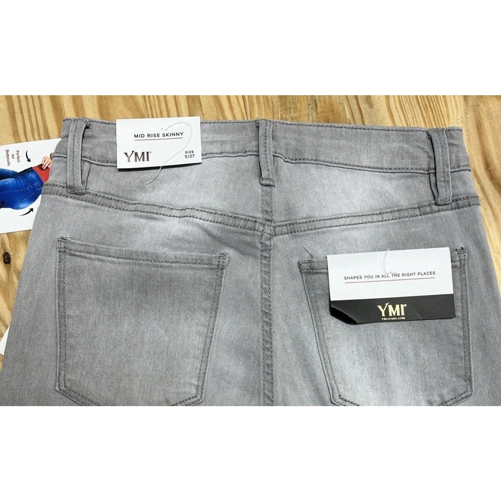 YMI Jeans Gray Light Wash Mid-Rise Skinny Stretch Denim Jeans Womens 5/27 NWT