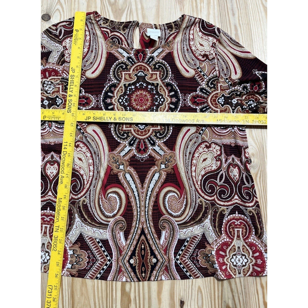 Chico's MEDALLION PAISLEY Long Sleeve Blouse Size 3