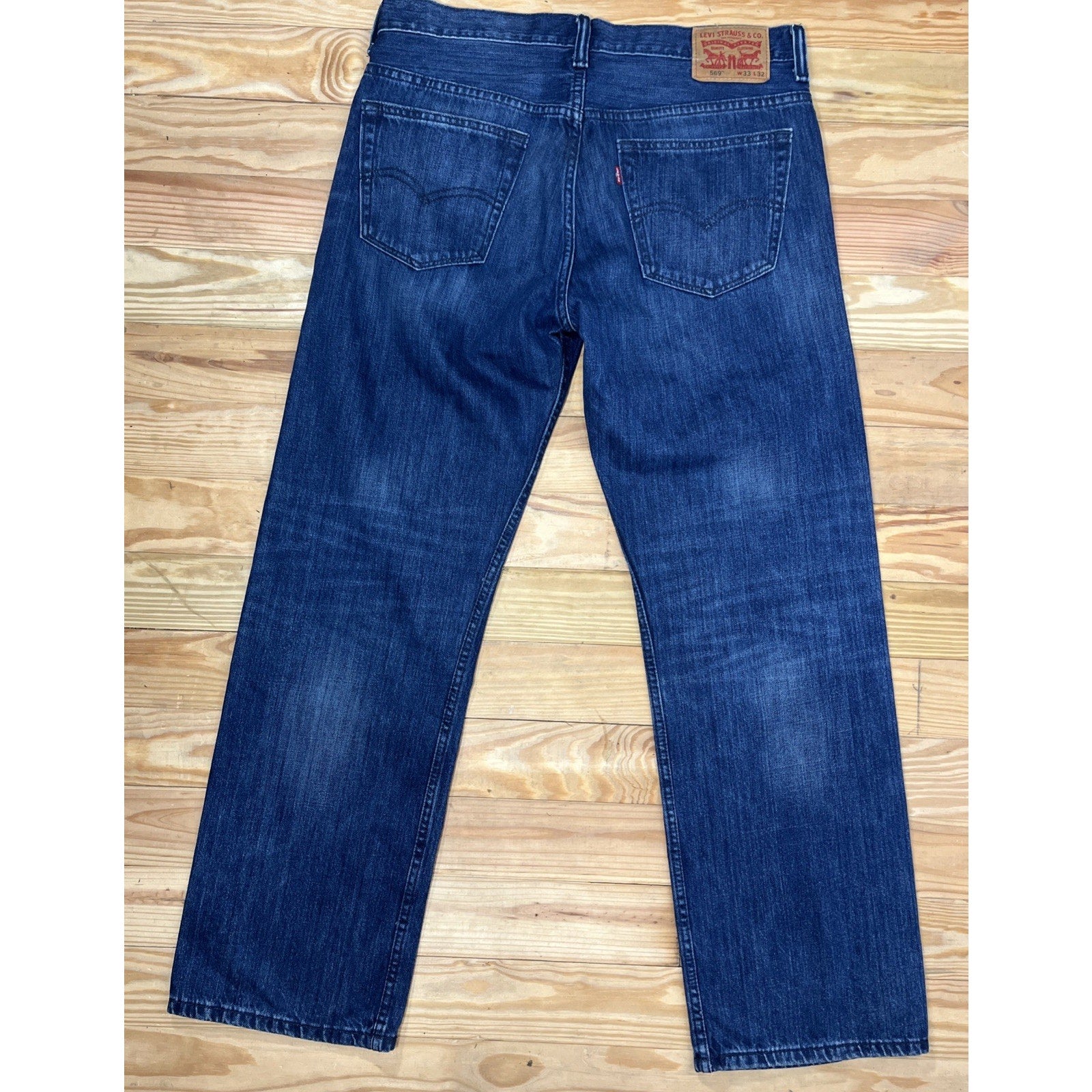 Levis Jeans Mens 33x32 (Fits 33x31) Blue 569 Loose Straight American Dark Denim