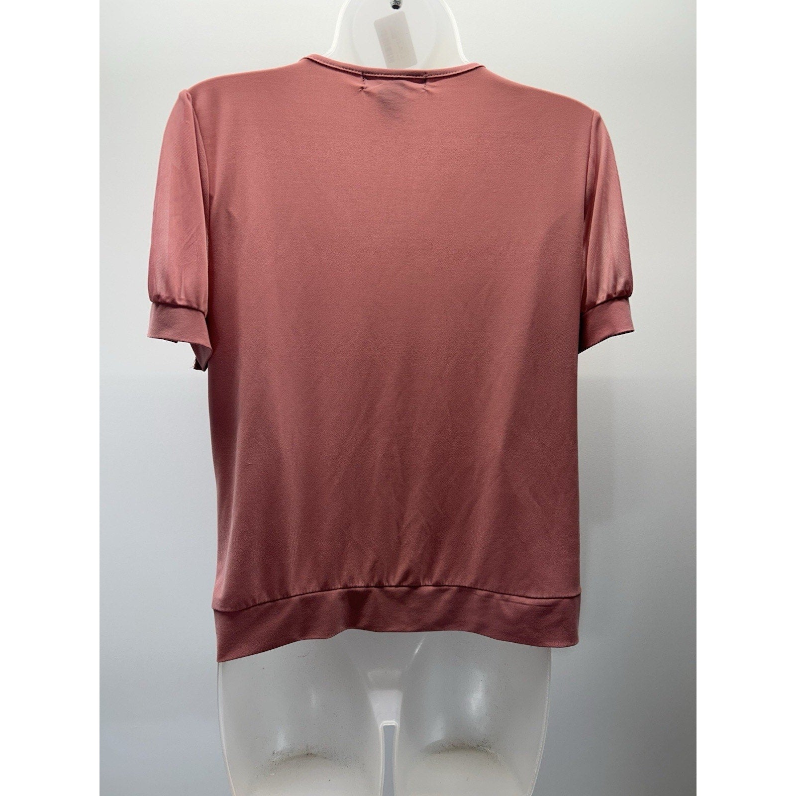 Adele and May Dusty Pink Top Blouse Size M Puff Sheer Sleeves Stretch