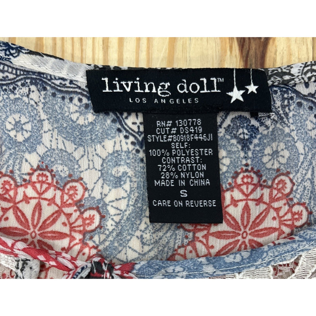 Living Doll Los Angeles long sleeve Boho blouse size S
