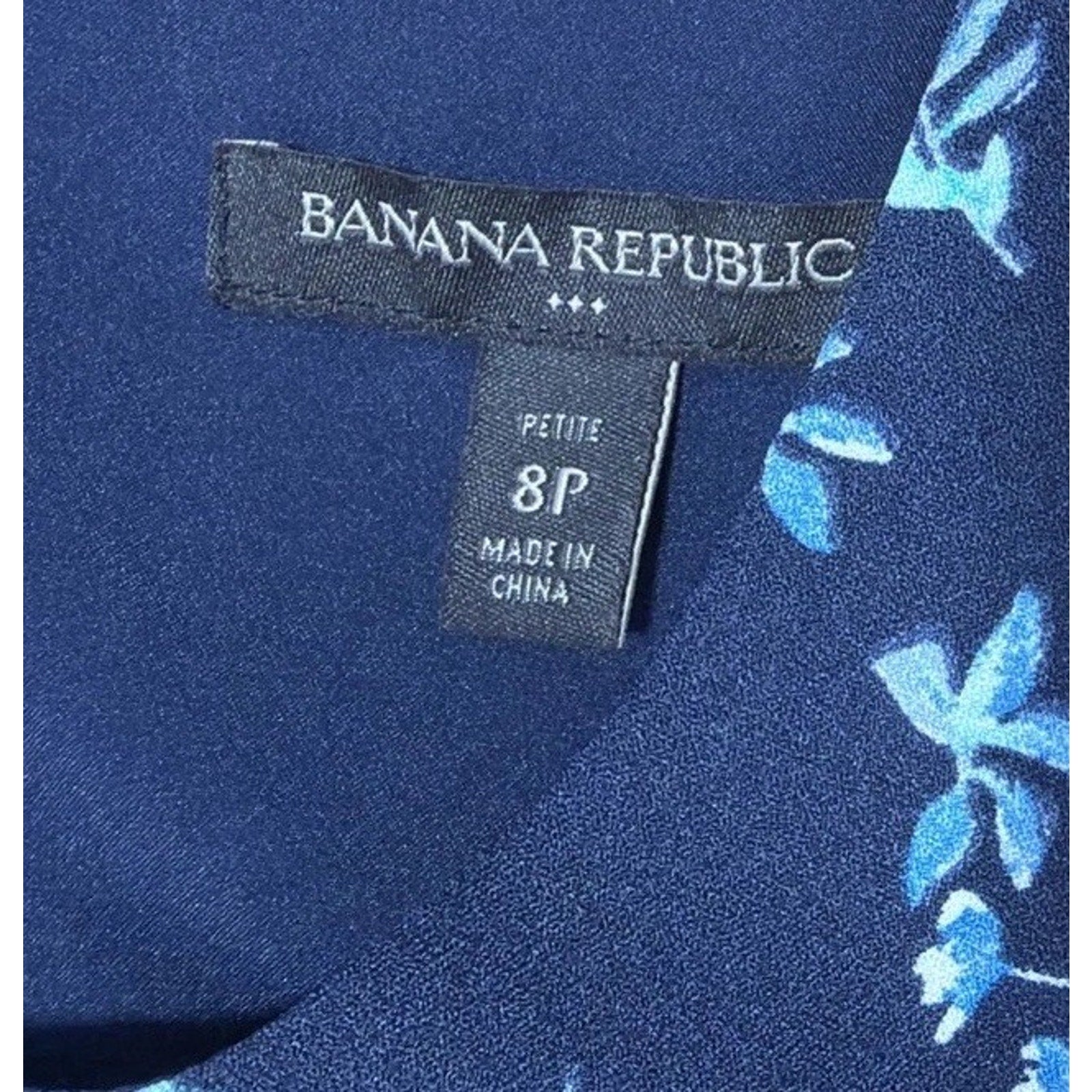 Banana Republic Navy Blue Floral Strap Ruffle Hem Sheath Dress Sz 8 Petite