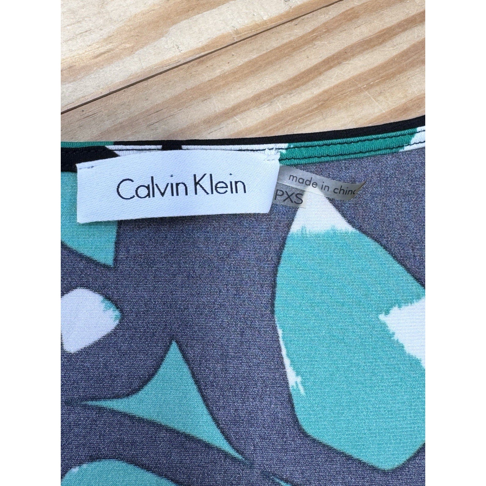 Calvin Klein Sleeveless Cowl Neck Top Blouse Green Black Stretch Size PXS